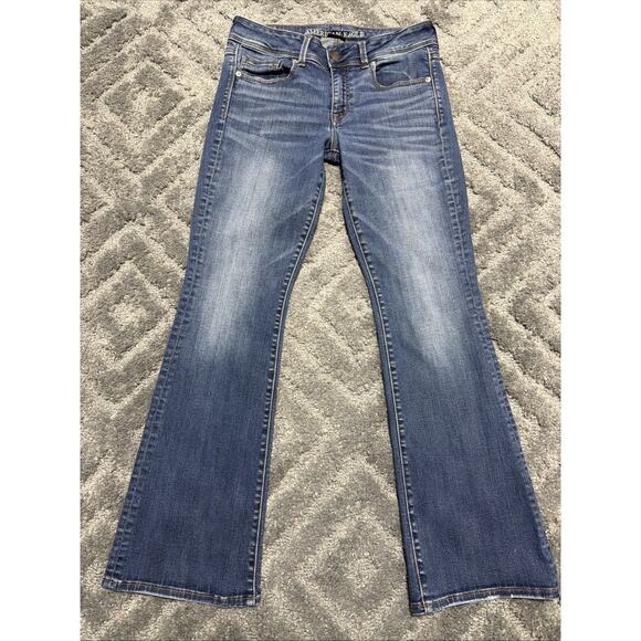 American Eagle Women's Jeans 8 Short Stretch Kick Boot Blue Low Rise Denim 29x29 - Picture 1 of 8
